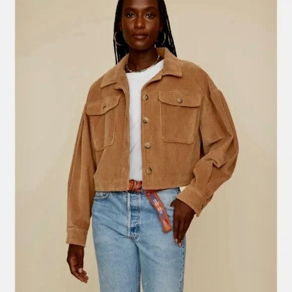 XIRENA Tobin Corduroy Jacket Puffed Sleeves Buttons Cropped Almond Brown Small - Picture 1 of 14